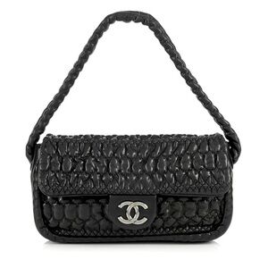 Chanel Ruched Wrinkled Black Leather Shoulder bag